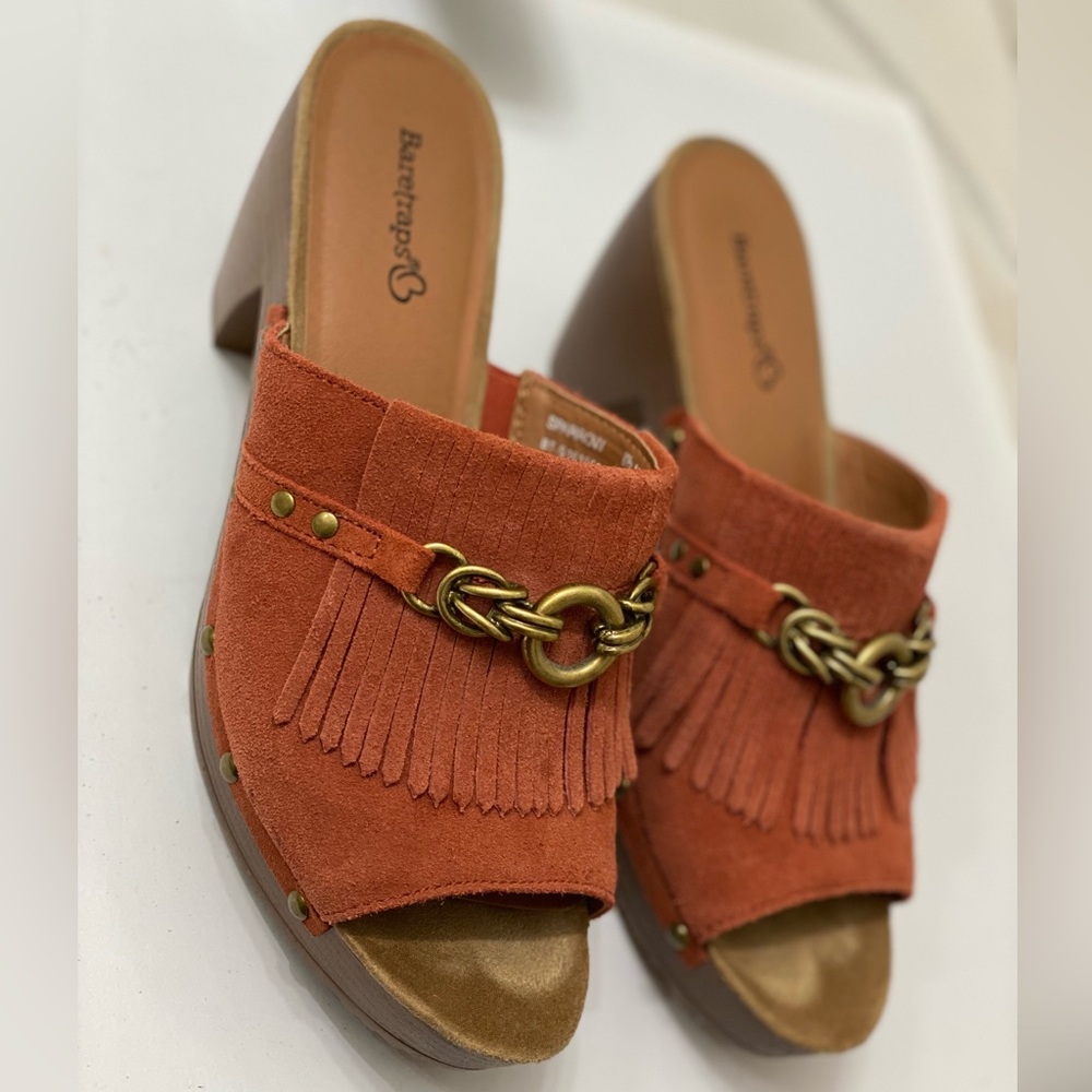 baretraps sandals Pink Fringe Brass Leather Slip On Sandals size 8.5M - Picture 4 of 7